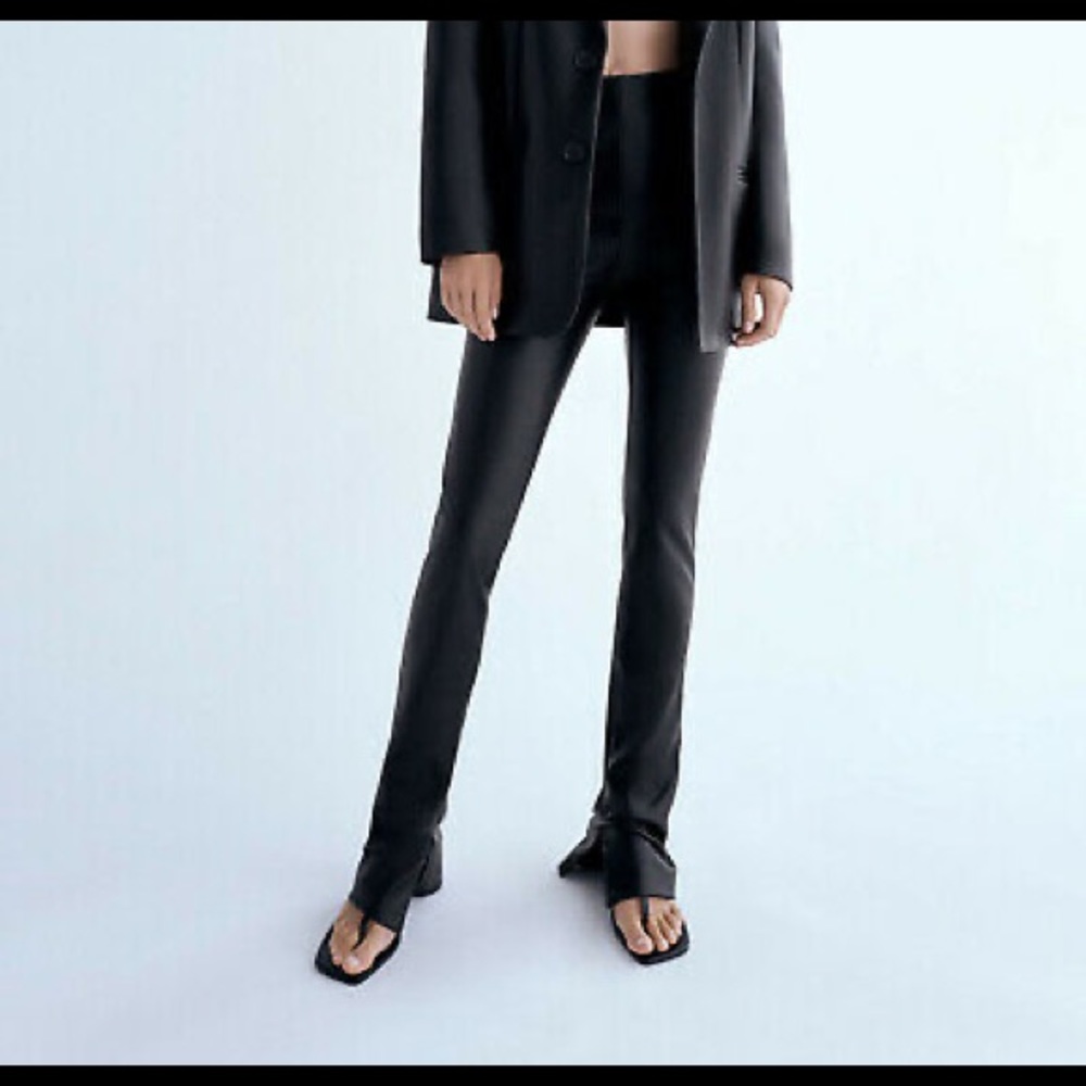 Extra long faux leather pants